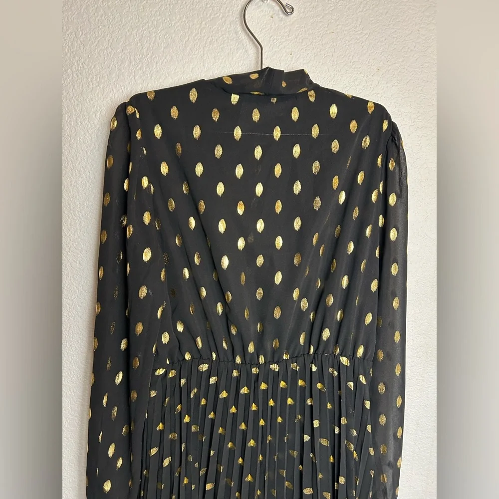 Commense Black and Gold Polka Dot Long Sleeve Midi Dress with Bow - Picture 5 of 12